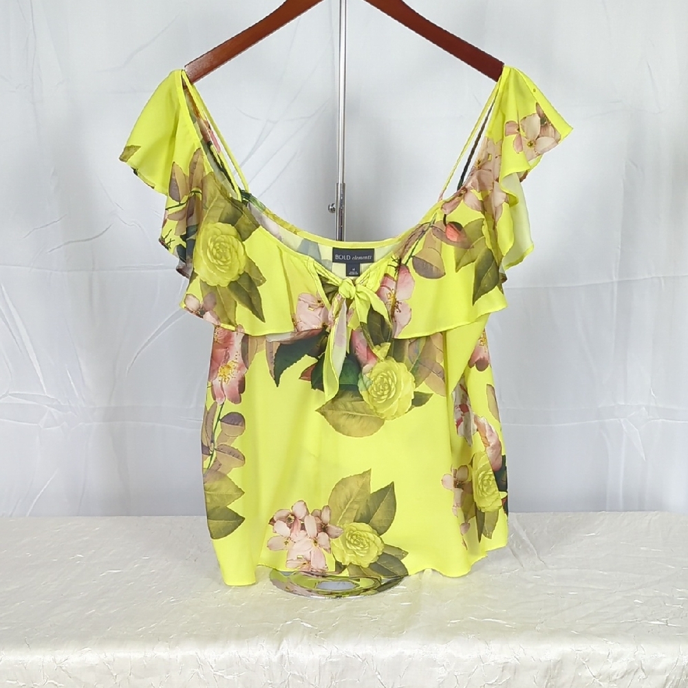 Bold Elements Lemon Floral Off-Shoulder Blouse